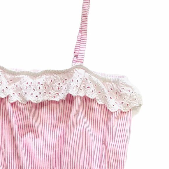 𝅺pink Stripped Lace Trim Spaghetti Strap Tank Top - Picture 2 of 3
